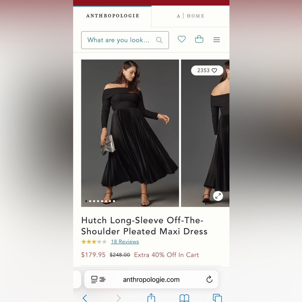 Hutch Black Long-Sleeve Off-The-Shoulder Pleated Maxi Dress